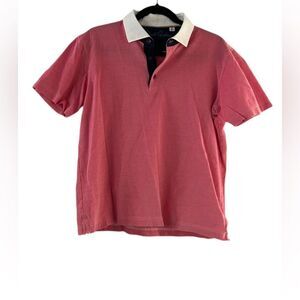 Robert Graham Red Pink 100% Cotton Short Sleeve Polo Shirt Size Medium